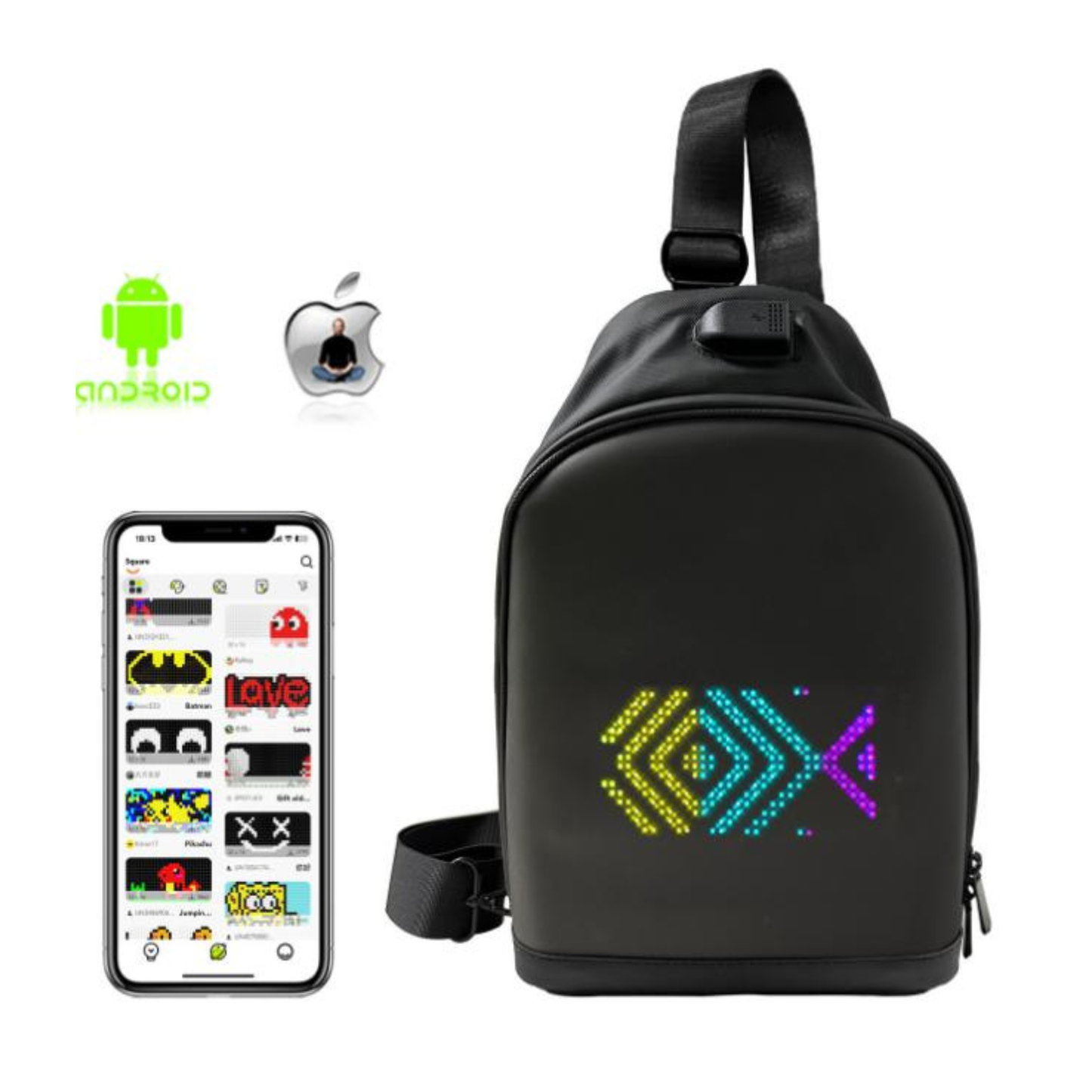 LED Slim Crossbody Bag – Scrolling 16×32 Display